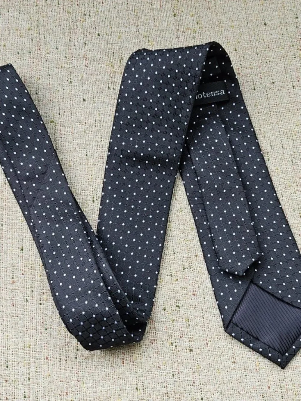 Vannotensa Fashion Tie Black Necktie W/ White Polka Dots Classic Tie NEW